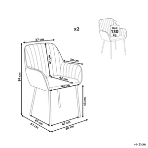 Set di 2 sedie da pranzo Braccioli in velluto grigio Gambe in metallo Nero Retro Glam