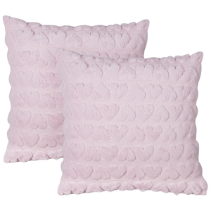 Set di 2 cuscini in tessuto rosa ricamati con motivo a cuoricini 45 x 45 cm morbida imbottitura