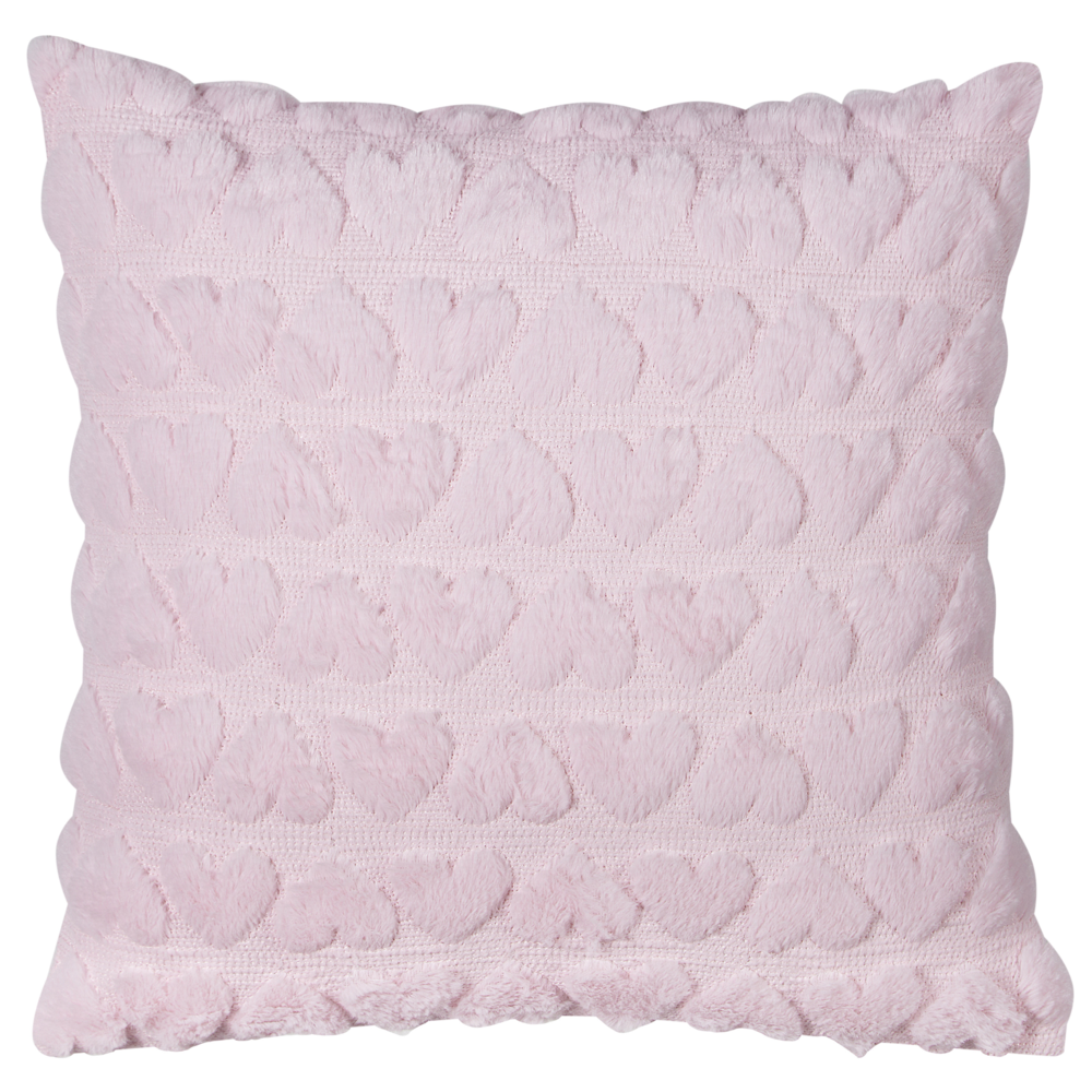 Set di 2 cuscini in tessuto rosa ricamati con motivo a cuoricini 45 x 45 cm morbida imbottitura