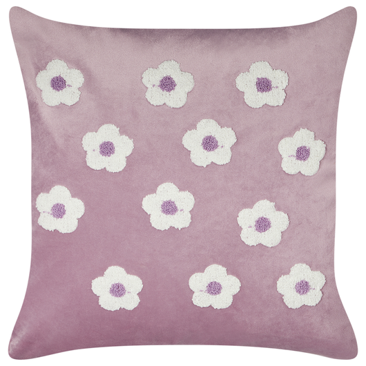 Set di 2 cuscini in velluto lilla ricamati con motivo a fiorellini 45 x 45 cm morbida imbottitura