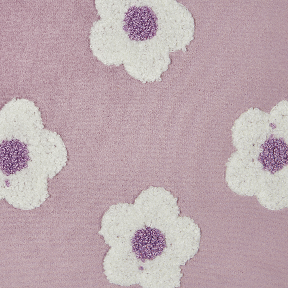 Set di 2 cuscini in velluto lilla ricamati con motivo a fiorellini 45 x 45 cm morbida imbottitura