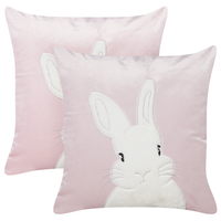 Set di 2 cuscini in velluto ricamati con motivo con coniglietto rosa 45 x 45 cm morbida imbottitura