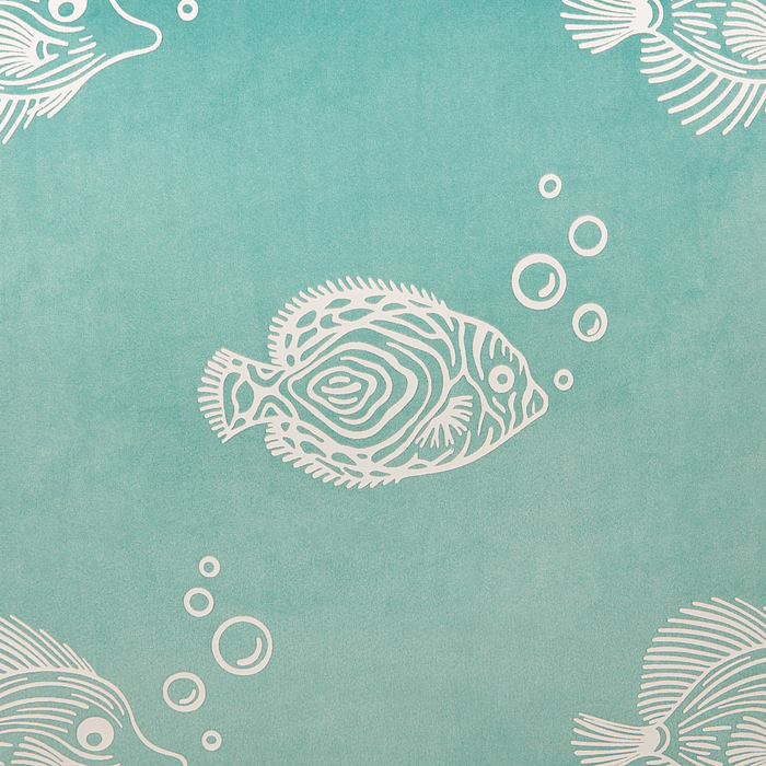 Set di 2 cuscini in velluto verde ricamati con motivo con pesciolini 45 x 45 cm morbida imbottitura