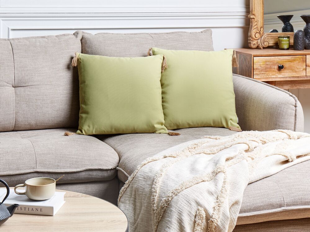 Set di 2 cuscini decorativi con motivo a tinta unita verde 45 x 45 cm stile moderno