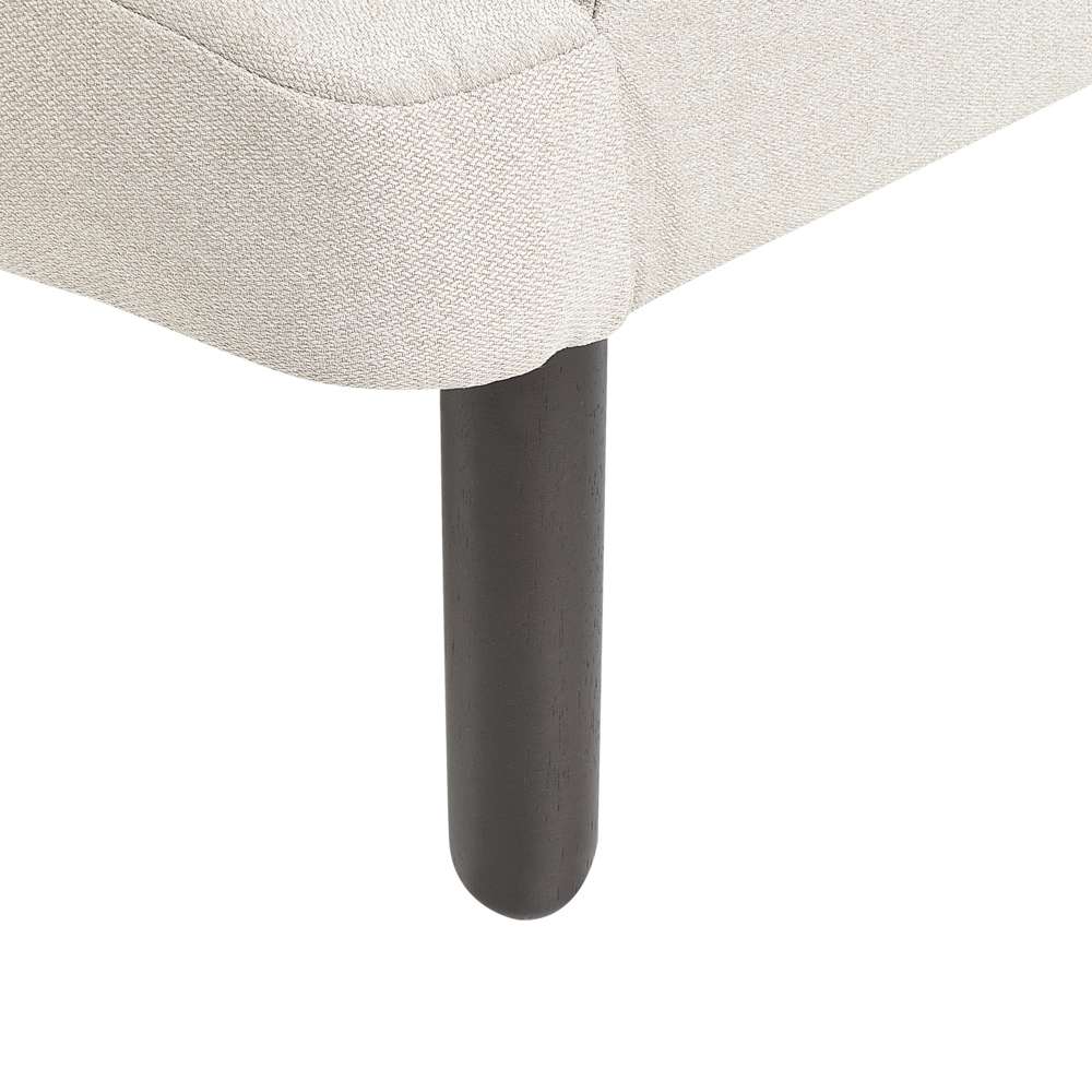 Poltrona reclinabile imbottita in lino beige con gambe in legno e pouf Oland stile retrò tradizionale