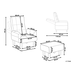 Poltrona reclinabile imbottita in lino beige con gambe in legno e pouf Oland stile retrò tradizionale