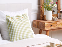 Cuscino decorativo a quadretti verde oliva e bianco con bottoni 45 x 45 cm soggiorno camera da letto