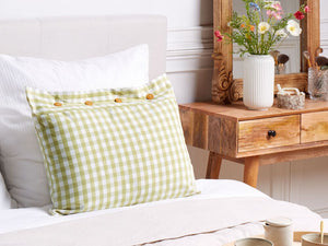 Cuscino decorativo a quadretti verde oliva e bianco con bottoni 40 x 60 cm soggiorno camera da letto