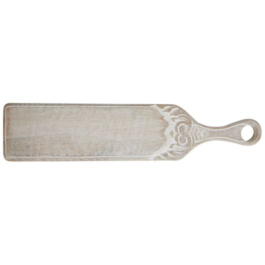 Alzata per torte in legno di mango chiaro 62 x 14 x 2 cm Vassoio decorativo intagliato alla moda Portapasticceria