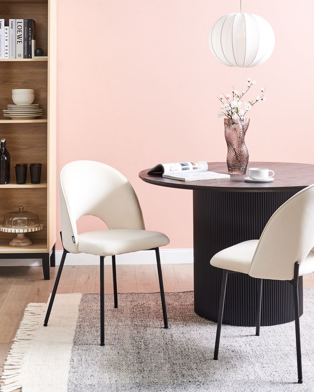 Set di 2 sedie da pranzo rivestimento in tessuto beige gambe nere glamour retrò