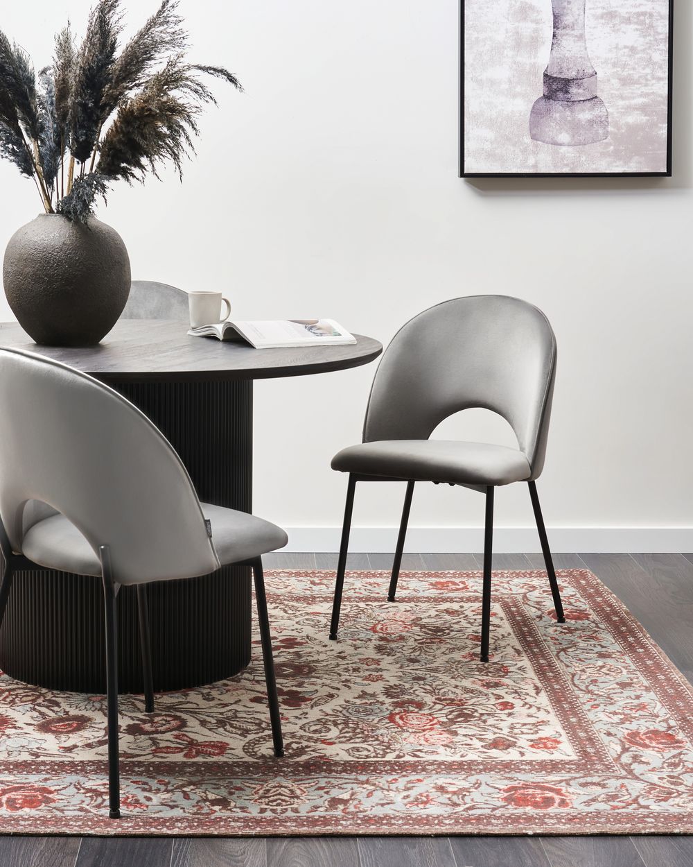 Set di 2 sedie da pranzo rivestimento in velluto grigio gambe nere glamour retrò