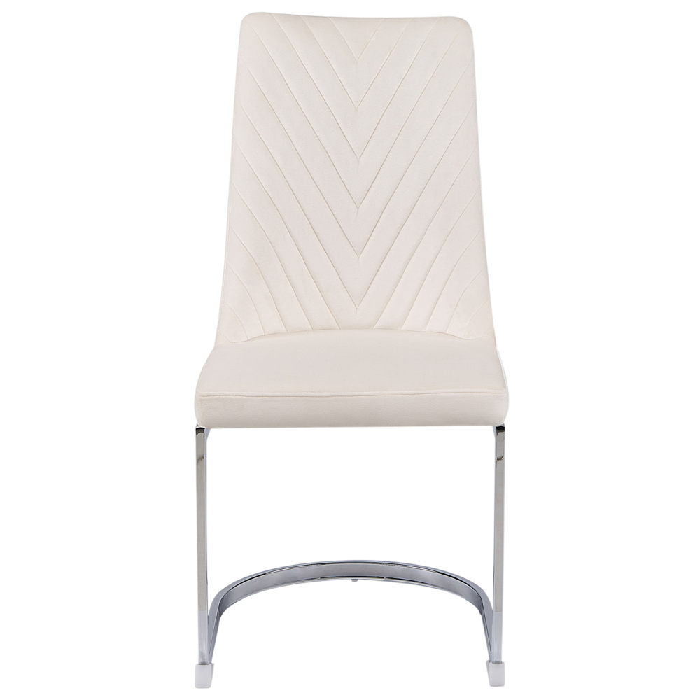 Set di 2 sedie da pranzo in velluto bianco sporco senza braccioli con schienale alto sedia a sbalzo da soggiorno