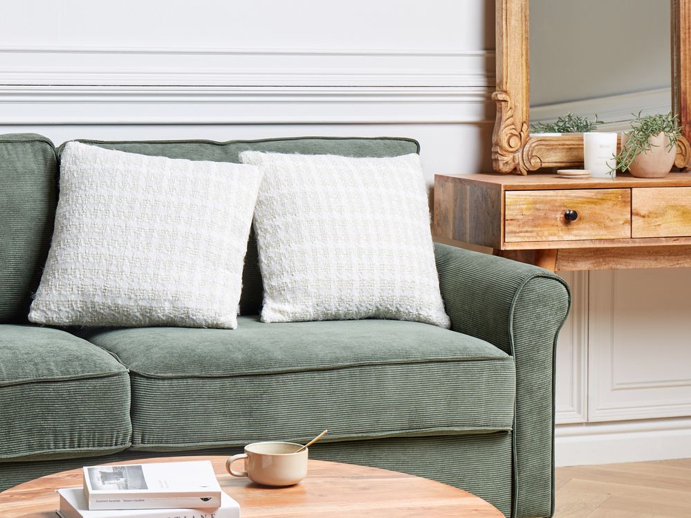 Set di 2 cuscini sparsi in tessuto beige 45 x 45 cm con motivo a scacchiera Rivestimento in stile tessile