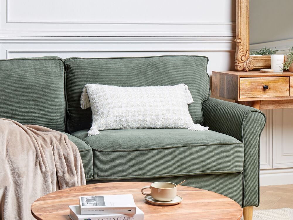 Cuscino decorativo Beige Tessuto 30 x 60 cm Modello a quadri Coprire Stile Tessile