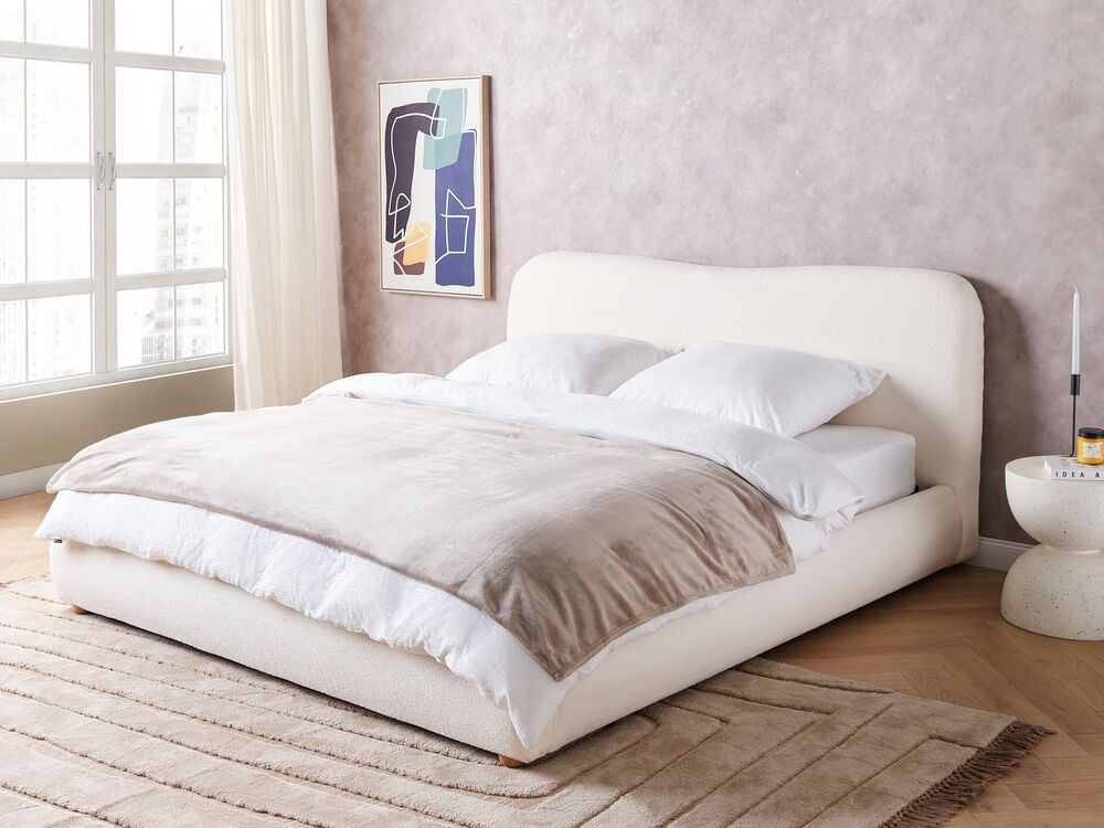 Letto contenitore Bianco Boucle Poliestere Tessuto 180 x 200 cm Design moderno e minimalista