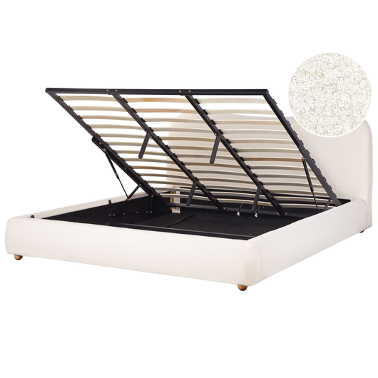 Letto contenitore Bianco Boucle Poliestere Tessuto 180 x 200 cm Design moderno e minimalista