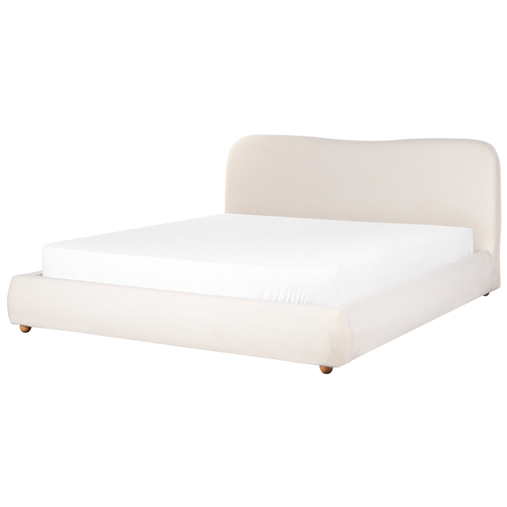 Letto contenitore Bianco Boucle Poliestere Tessuto 180 x 200 cm Design moderno e minimalista