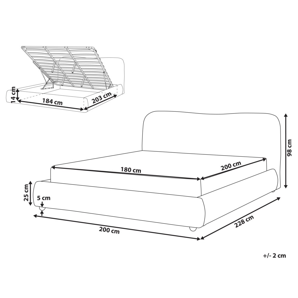 Letto contenitore Bianco Boucle Poliestere Tessuto 180 x 200 cm Design moderno e minimalista