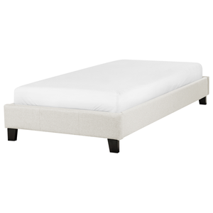 Letto singolo 90 x 200 in tessuto beige chiaro con rete a doghe senza testiera