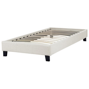 Letto singolo 90 x 200 in tessuto beige chiaro con rete a doghe senza testiera