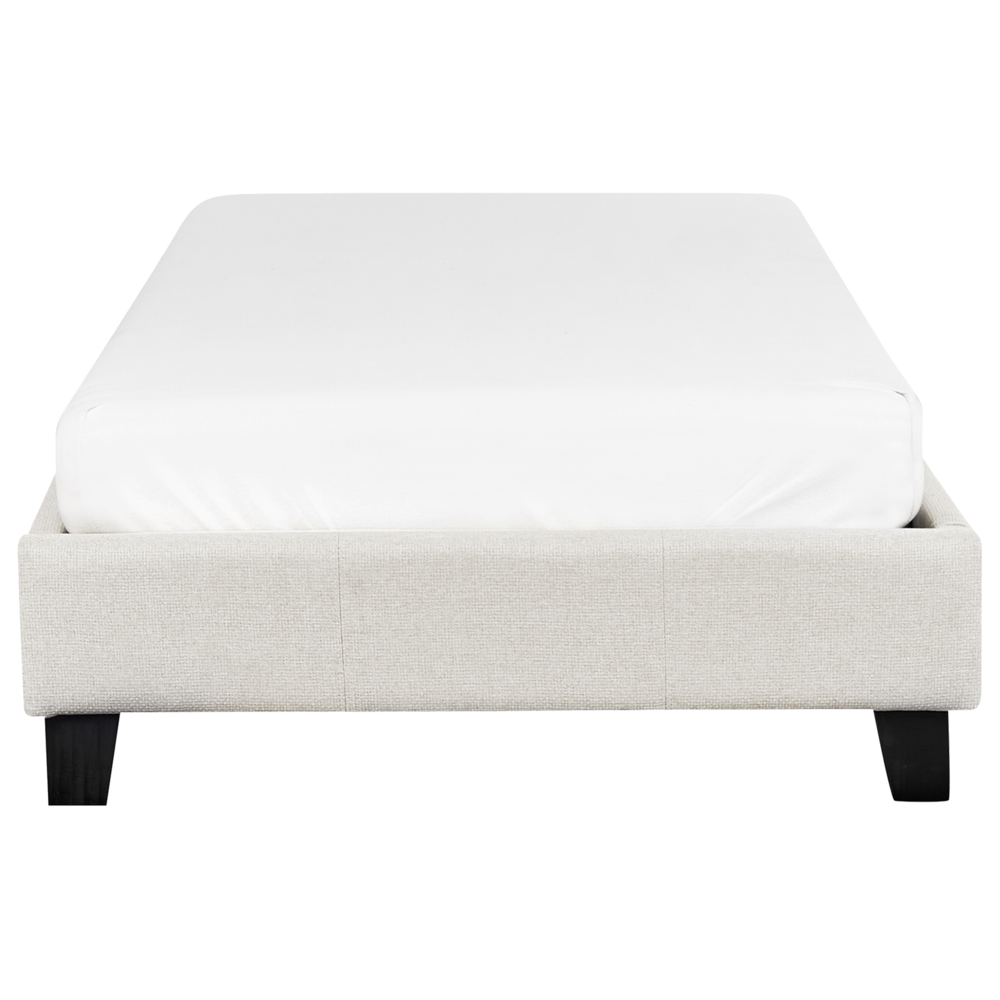 Letto singolo 90 x 200 in tessuto beige chiaro con rete a doghe senza testiera