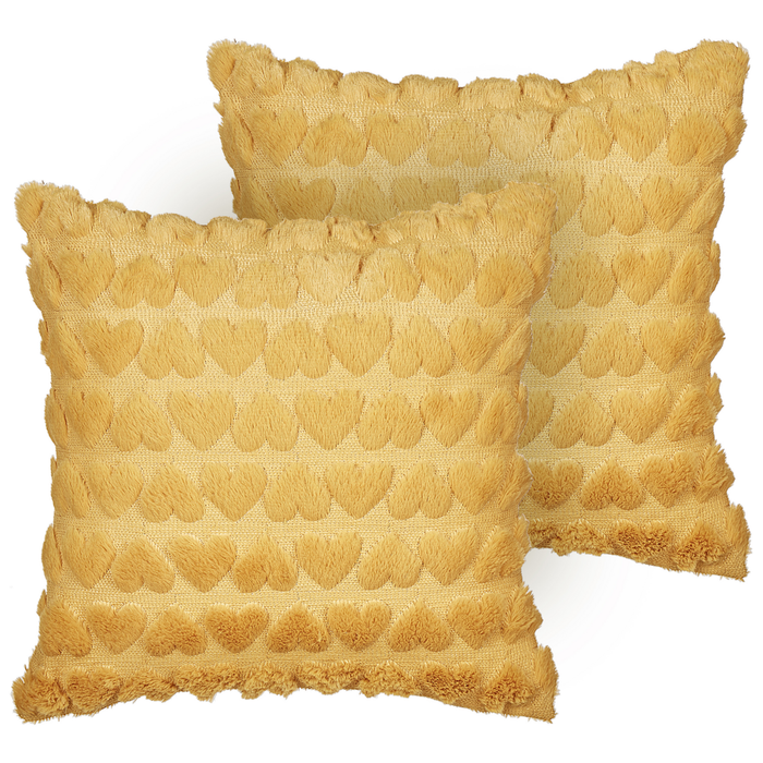 Set di 2 cuscini in poliestere ricamati con motivo a cuoricini giallo 45 x 45 cm morbida imbottitura