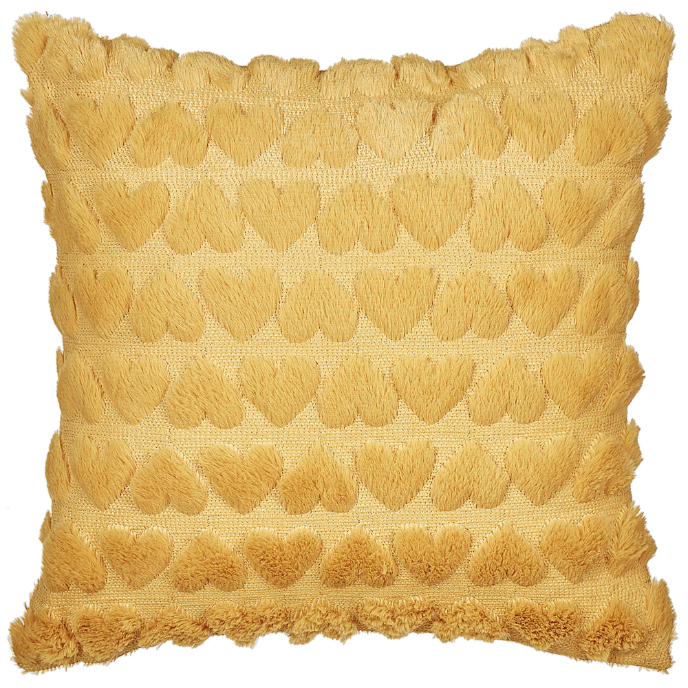 Set di 2 cuscini in poliestere ricamati con motivo a cuoricini giallo 45 x 45 cm morbida imbottitura