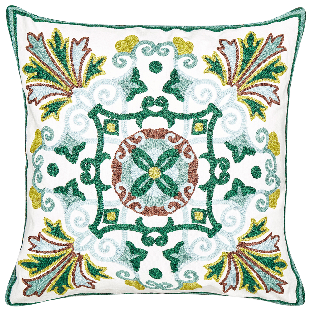 Set di 2 cuscini in cotone ricamati con motivo orientale beige 45 x 45 cm morbida imbottitura