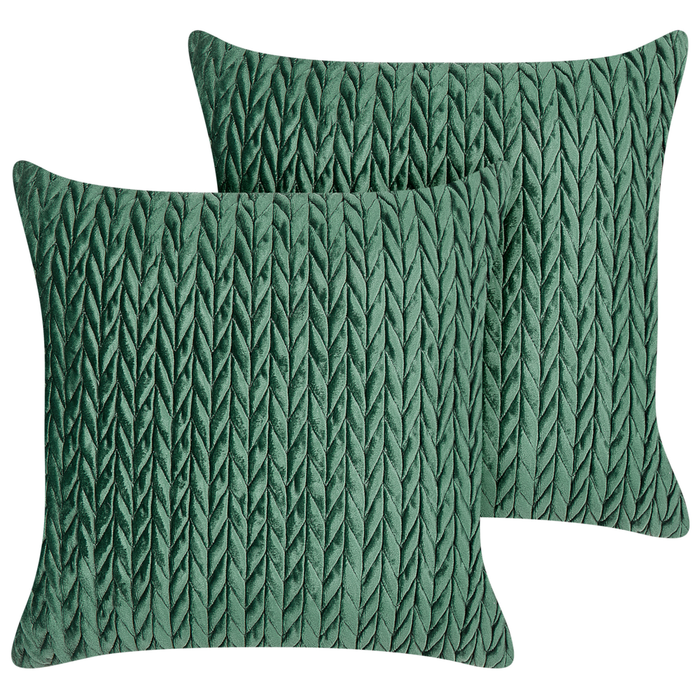Set di 2 cuscini in tessuto di poliestere trapuntato verde 45 x 45 cm elegante stile classico