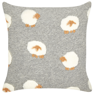 Set di 2 cuscini in cotone ricamati con motivo a pecorelle grigio 45 x 45 cm morbida imbottitura