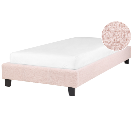 Letto singolo 90 x 200 cm in bouclé rosa chiaro con rete a doghe senza testiera