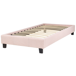 Letto singolo 90 x 200 cm in bouclé rosa chiaro con rete a doghe senza testiera