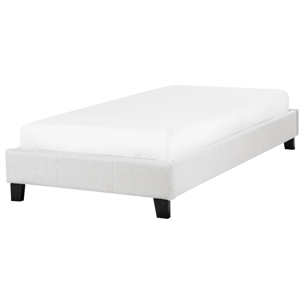 Letto singolo 90 x 200 in tessuto grigio chiaro con rete a doghe senza testiera