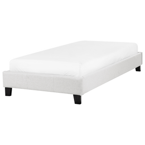 Letto singolo 90 x 200 in tessuto grigio chiaro con rete a doghe senza testiera