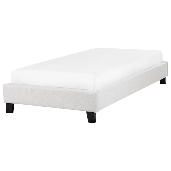 Letto singolo 90 x 200 in tessuto grigio chiaro con rete a doghe senza testiera