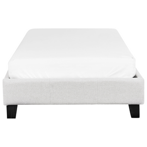 Letto singolo 90 x 200 in tessuto grigio chiaro con rete a doghe senza testiera