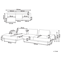 Divano in tessuto ad angolo retto Marrone Chiaro Tessuto Gambe in metallo 3 posti Stile minimalista