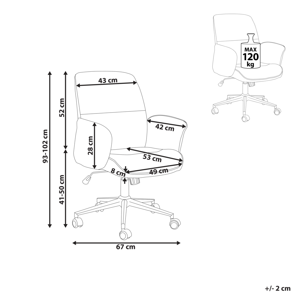 Sedia ufficio in materiale sintetico marrone struttura in metallo schienale regolabile e girevole ufficio