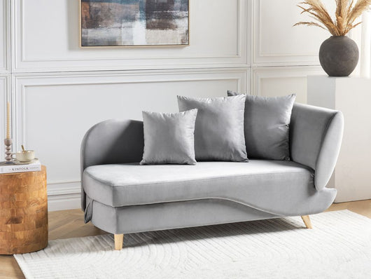 Chaise Longue in velluto grigio chiaro lato destro con contenitore stile moderno soggiorno