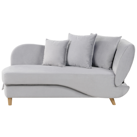 Chaise Longue in velluto grigio chiaro lato destro con contenitore stile moderno soggiorno