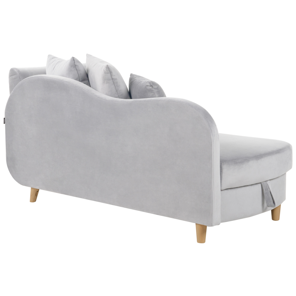 Chaise Longue in velluto grigio chiaro lato destro con contenitore stile moderno soggiorno