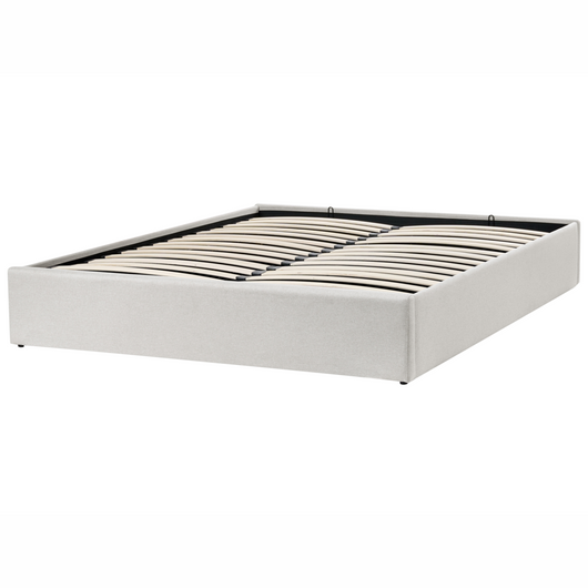 Letto matrimoniale con contenitore in tessuto beige chiaro 160 x 200 cm portaoggetti stile moderno