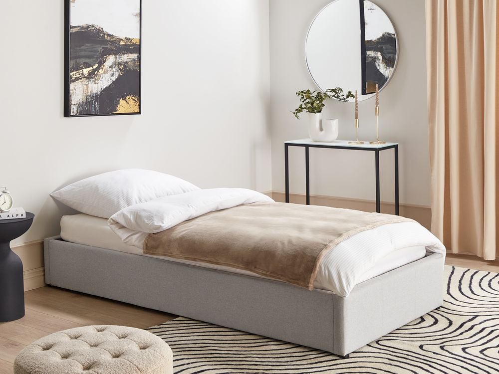 Letto singolo con contenitore in tessuto grigio chiaro 90 x 200 cm portaoggetti stile moderno