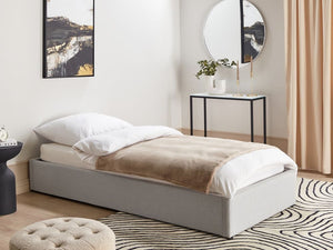Letto singolo con contenitore in tessuto grigio chiaro 90 x 200 cm portaoggetti stile moderno