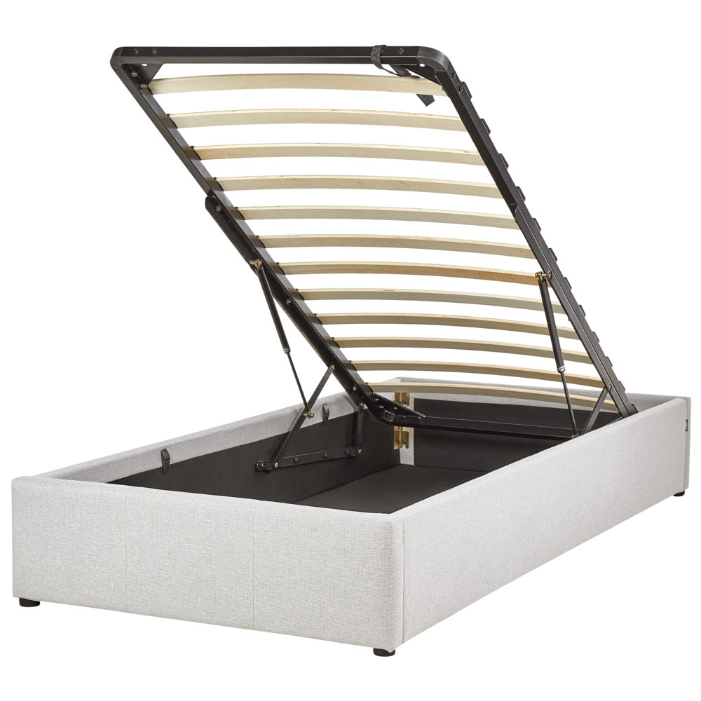 Letto singolo con contenitore in tessuto grigio chiaro 90 x 200 cm portaoggetti stile moderno