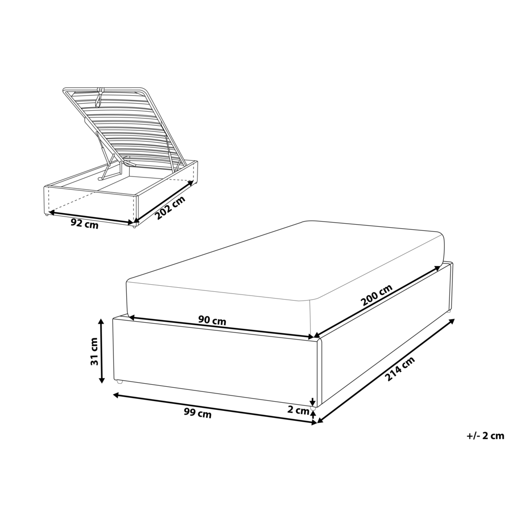 Letto singolo con contenitore in tessuto grigio chiaro 90 x 200 cm portaoggetti stile moderno