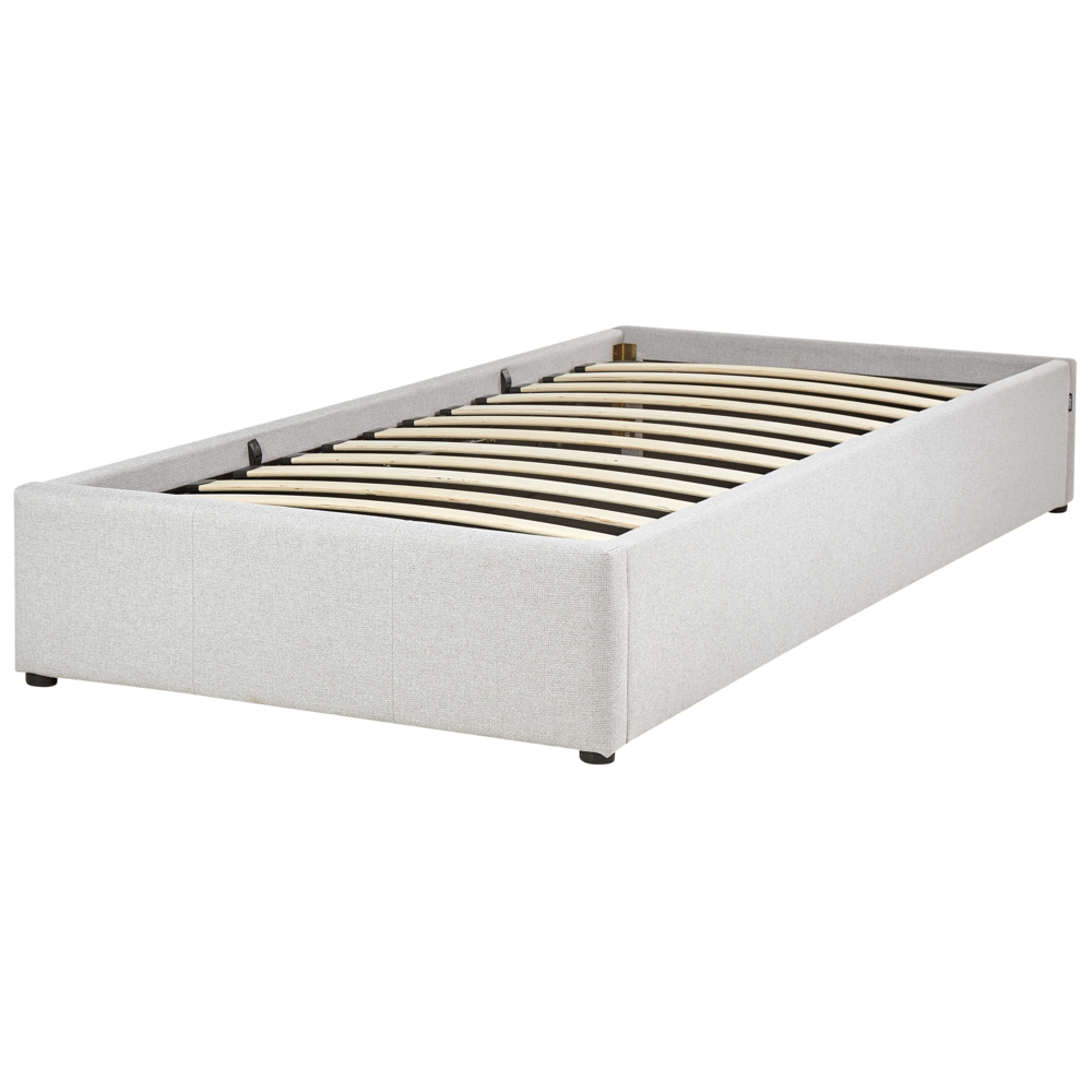 Letto singolo con contenitore in tessuto grigio chiaro 90 x 200 cm portaoggetti stile moderno