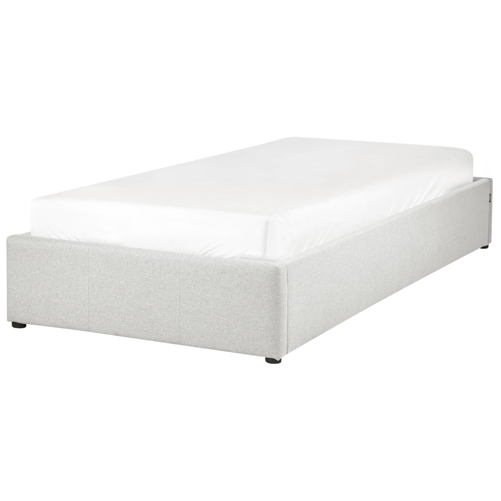 Letto singolo con contenitore in tessuto grigio chiaro 90 x 200 cm portaoggetti stile moderno