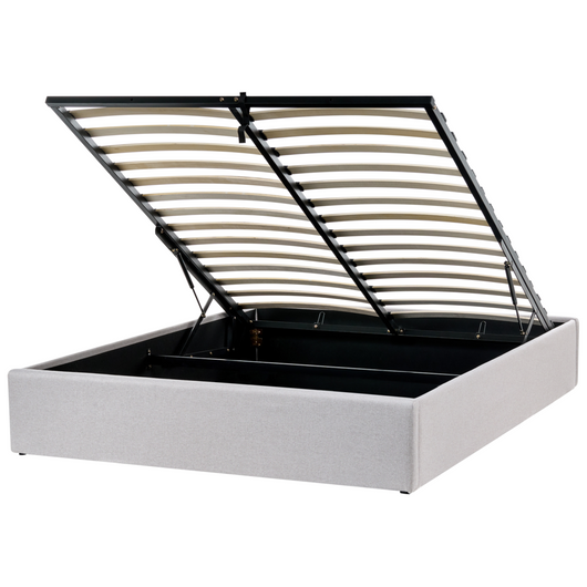 Letto matrimoniale con contenitore in tessuto grigio chiaro 140 x 200 cm portaoggetti stile moderno