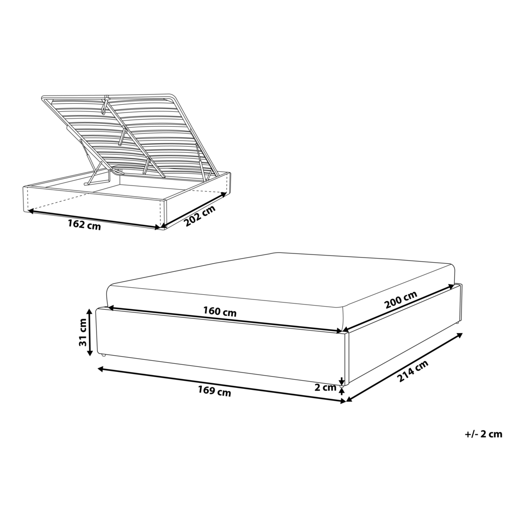 Letto matrimoniale con contenitore in tessuto grigio chiaro 160 x 200 cm portaoggetti stile moderno